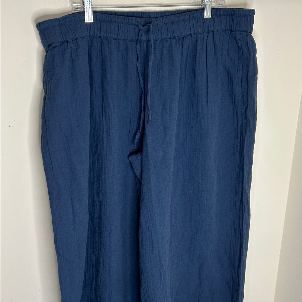 Pact Coastal Double Gauze Split Hem Pant Cotton Wide Leg Drawstring Blue XXL - Picture 13 of 15